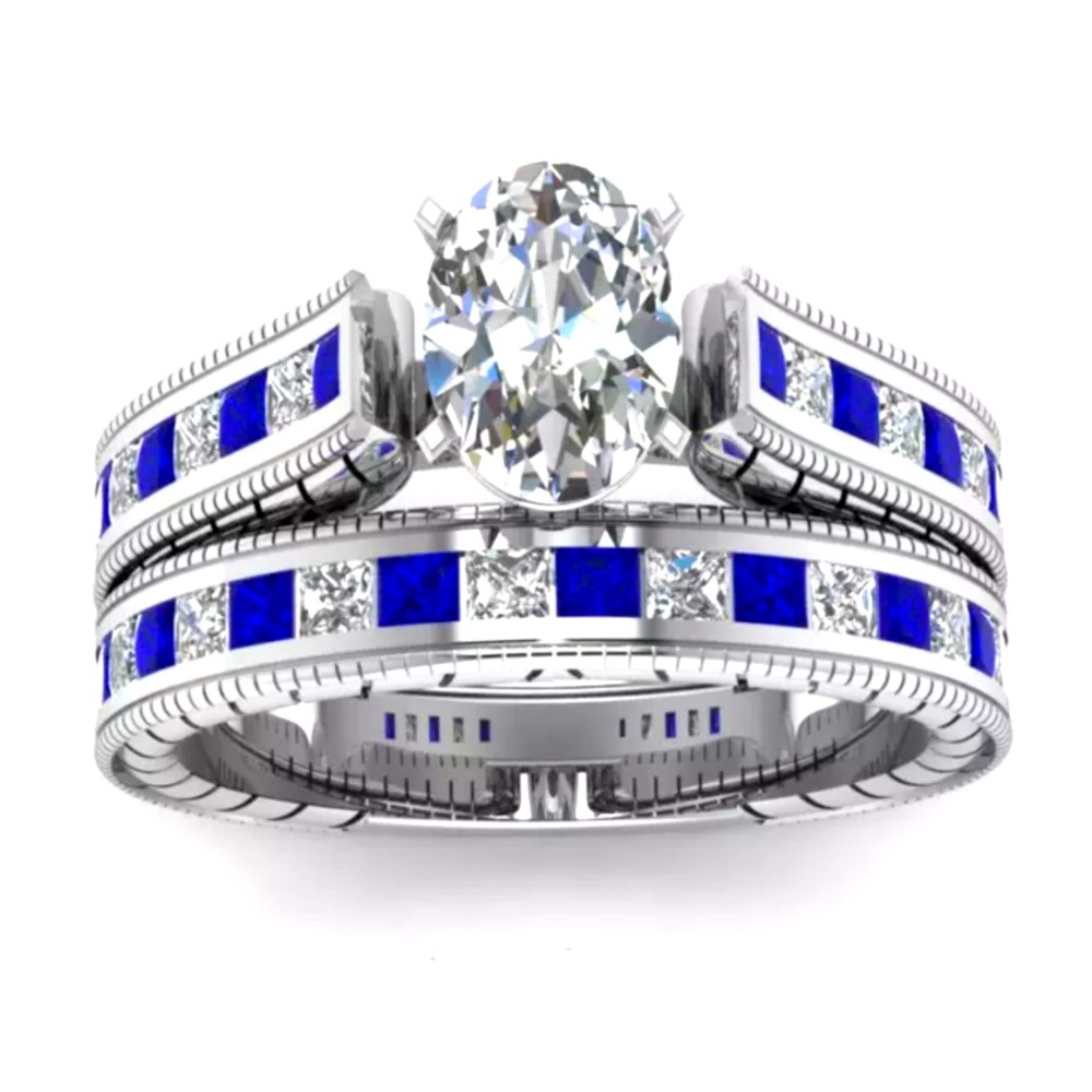 Gorgeous Sterling Silver Sapphire 2 Piece Ring Set